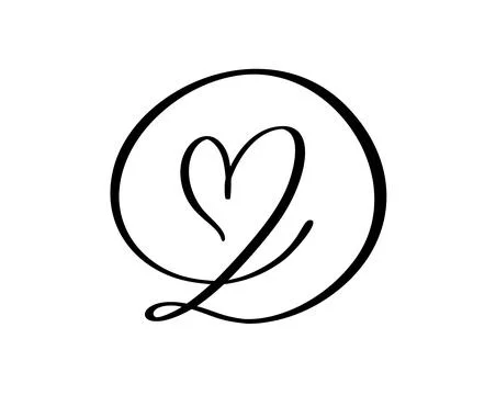 Script capital font logo calligraphy love letter D initial. Hand drawn vector Stock Illustration