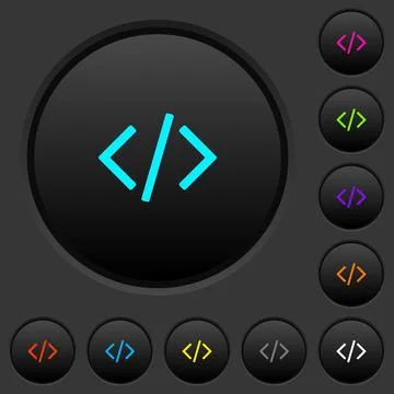 Script code dark push buttons with color icons 스톡 일러스트