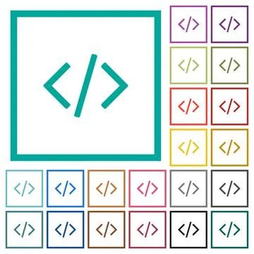 Script code flat color icons with quadrant frames Stock Illustration