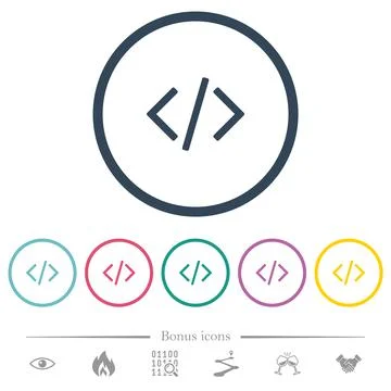 Script code flat color icons in round outlines 스톡 일러스트