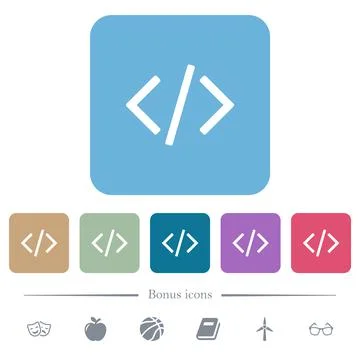 Script code flat icons on color rounded square backgrounds 스톡 일러스트