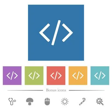 Script code flat white icons in square backgrounds Illustrazione stock