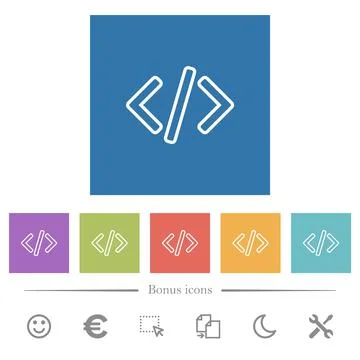 Script code flat white icons in square backgrounds Illustrazione stock