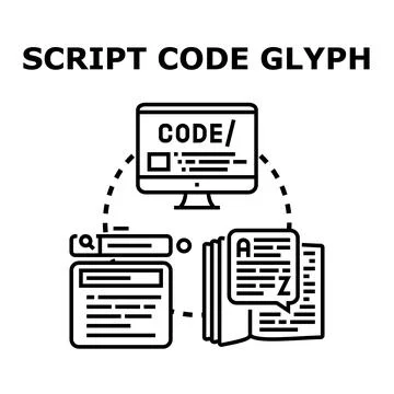 Script code glyph coding programming development concept Illustrazione stock