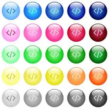 Script code icons in color glossy buttons 스톡 일러스트