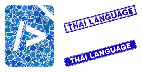 Script Code Mosaic and Distress Rectangle Thai Language Seals Illustration
