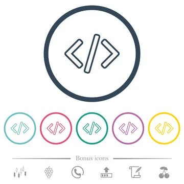 Script code outline flat color icons in round outlines Stock Illustration