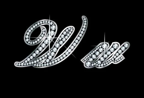 Script diamond bling Ww letters Stock Illustration