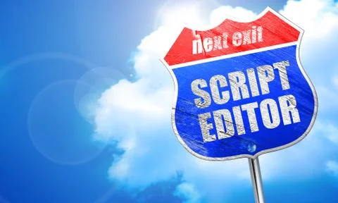 Script editor, 3D rendering, blue street sign Illustrazione stock