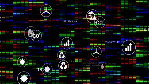 Script execution sending environmental metric icons onto screen, updating Stock Footage 310141057