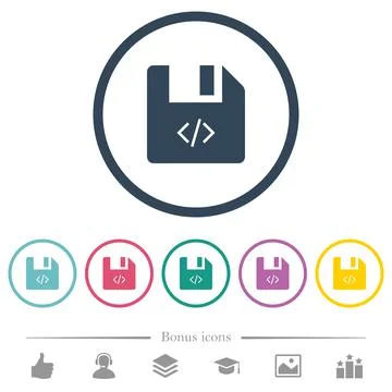 Script file flat color icons in round outlines Stock Illustration