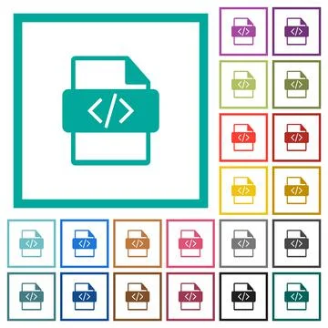 Script file type flat color icons with quadrant frames Illustrazione stock