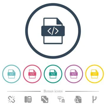 Script file type flat color icons in round outlines Stock Illustration