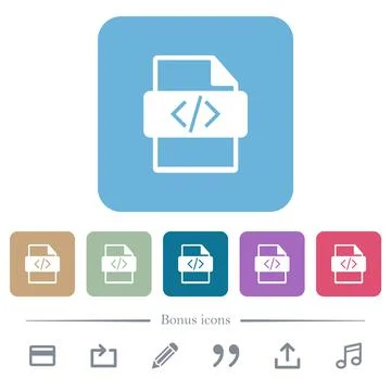 Script file type flat icons on color rounded square backgrounds 스톡 일러스트