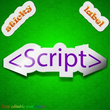 Script icon sign. Symbol chic colored sticky label on green background. Vecto 스톡 일러스트