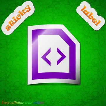 Script  icon sign. Symbol chic colored sticky label on green background. Vect Stock Illustration