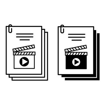 Script Icons. Line and Glyph Vector Icons. Sheets of Paper, Paperclip, Movi.. Stock Illustration