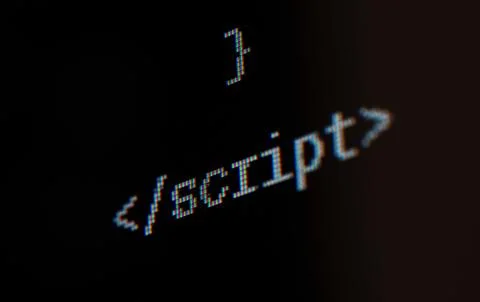 Script inscription on the computer screen. Foto stock