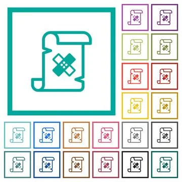 Script patch flat color icons with quadrant frames Illustrazione stock