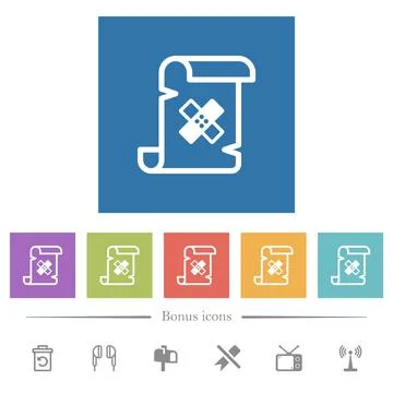 Script patch flat white icons in square backgrounds Stock Illustration