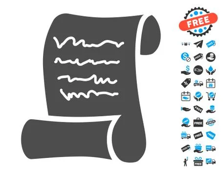 Script Roll Flat Icon with free bonus elements 库存插图