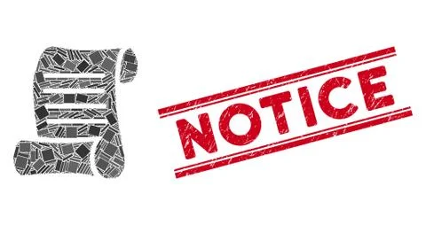 Script Roll Mosaic and Distress Notice Stamp with Lines Stock Illustration