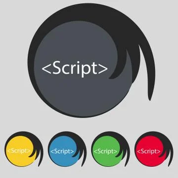 Script sign icon. Javascript code symbol. Set of colored buttons. Vector Stock Illustration