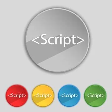 Script sign icon. Javascript code symbol. Set of colored buttons. Vector Stock Illustration
