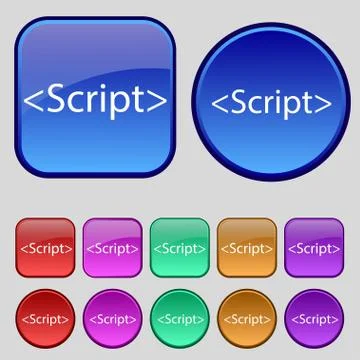 Script sign icon. Javascript code symbol. Set of colored buttons. Vector Stock Illustration