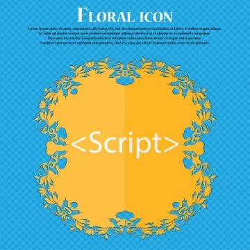 Script sign icon. Javascript code symbol. Floral flat design on a blue abstra Stock Illustration