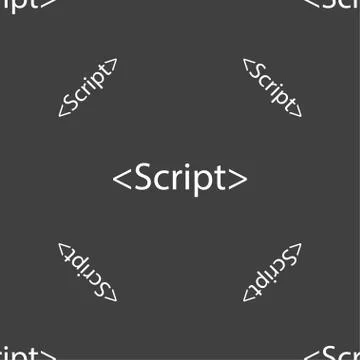 Script sign icon. Javascript code symbol. Seamless pattern on a gray backgrou Stock Illustration