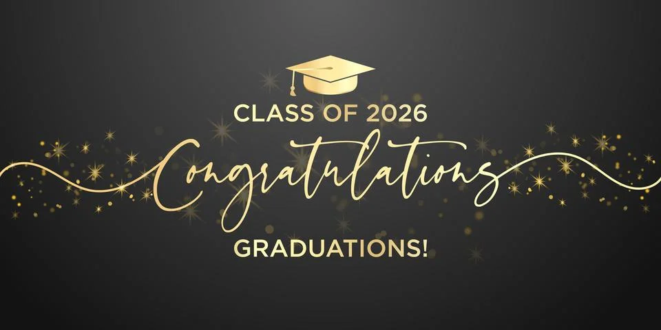 Script Style Class of 2026 Graduation Banner with Gold Sparkle and Elegant Fl Stock Illustration