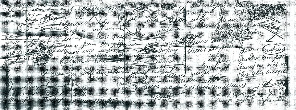 Script texture background in faded gray ink and cursive rows. Halftone dots Stock Illustration