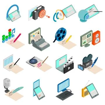 Script writer icons set, isometric style Stock Illustration