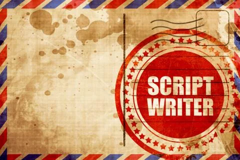 Script writer, red grunge stamp on an airmail background Stock Illustration
