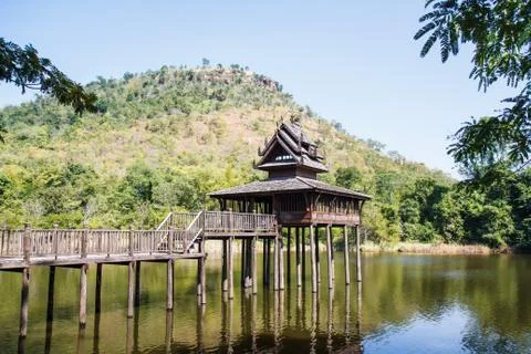 Scripture hall in the pond, thailand. Stockfoto's