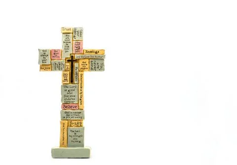 Scripture Stone Cross White Copy Space Stock Photos