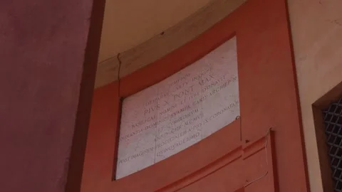 Scripture on the wall at Sanctuary of San Luca, Bologna, Italy Stock Footage 312009365