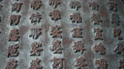 Scriptures at buddhist brass bell Stock Footage 150304047