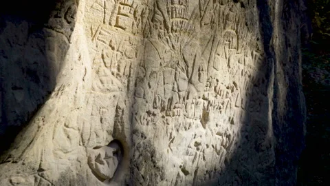 The scriptures on the limestone rock mountains in Estonia 스톡 동영상 143500971
