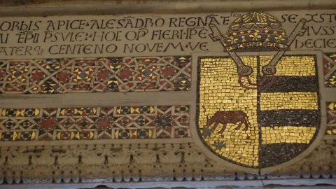 Scriptures on the stained glass in the cathedral in Palermo Sicily Italy 스톡 동영상 86551045