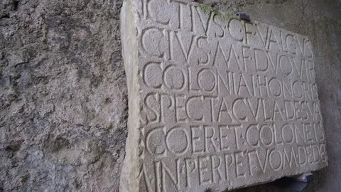 The scriptures on the wall in the ampitheatre in Pompeii Italy Stock Footage 88014273
