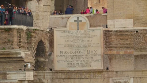 The scriptures on the wall of the Colosseum in Rome in Italy Stock Footage 85606704