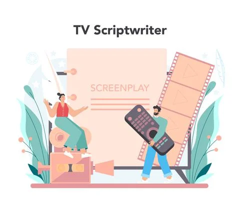 Scriptwriter concept. Person create a screenplay for movie. Stock Illustration