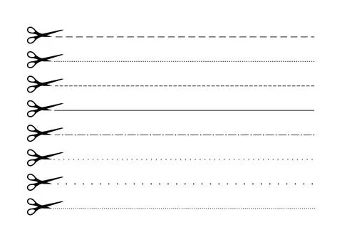 Scrissors cut dotted line with dash icon set. Stock Illustration