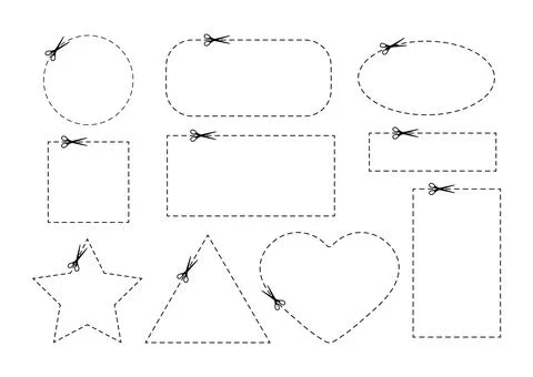 Scrissors cut dotted line with dash icon set. Stock Illustration