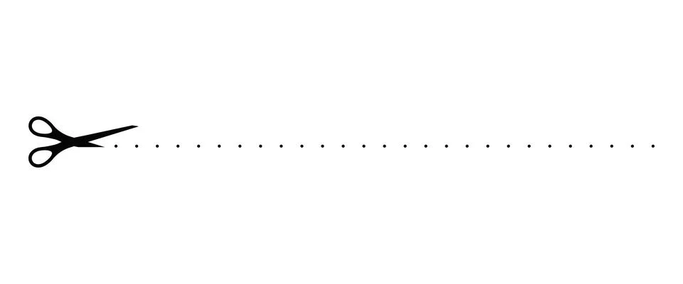 Scrissors cut dotted line with dot mark on paper icon. Stock Illustration