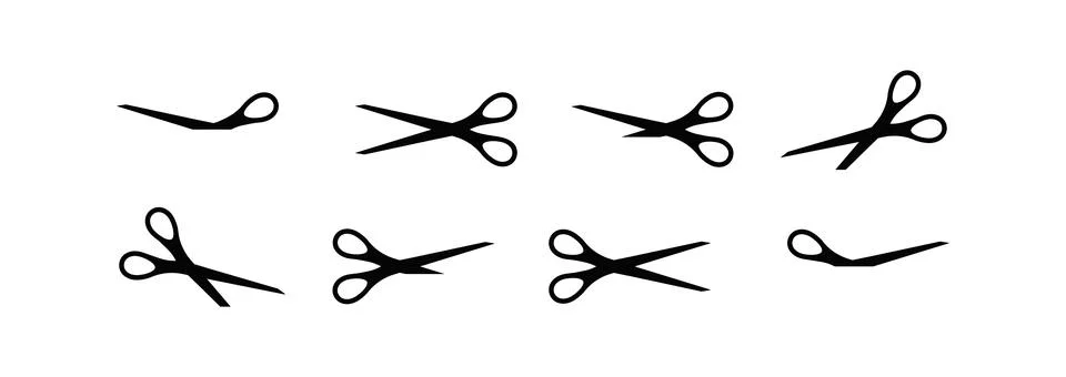 Scrissors silhouette black simple vector icon set. Stock Illustration