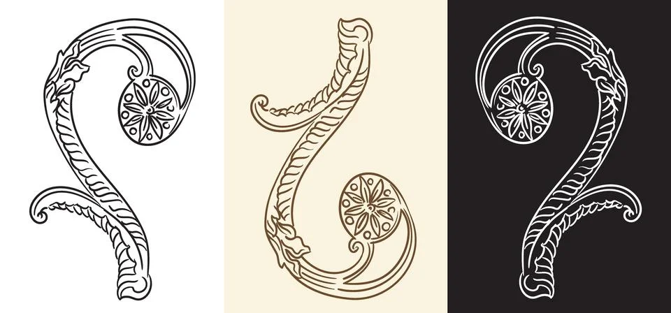 Scroll abstract hand drawing botanic design element vector Illustrazione stock