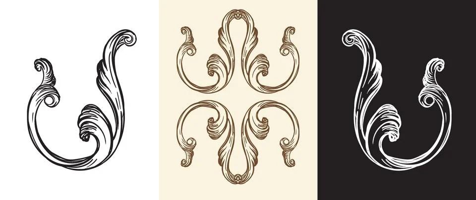 Scroll abstract leaves hand drawing scroll design element vector Stock Illustration